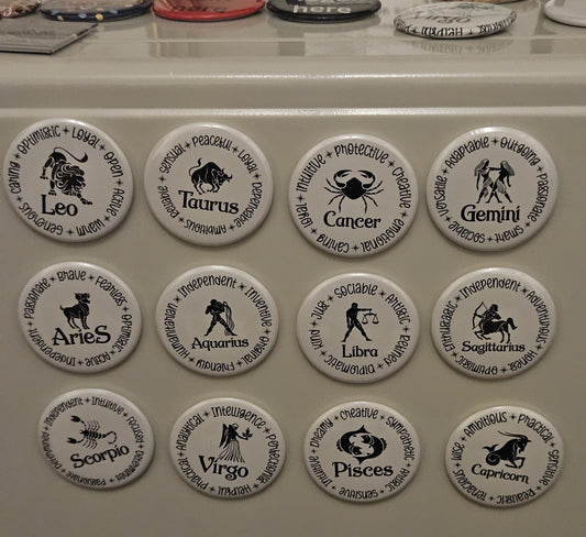 Zodiac Trait Fridge Magnets – 58mm Round Astrology Collection