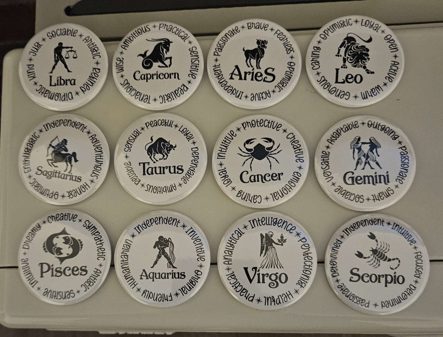 Zodiac Trait Fridge Magnets – 58mm Round Astrology Collection