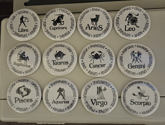 Zodiac Trait Fridge Magnets – 58mm Round Astrology Collection